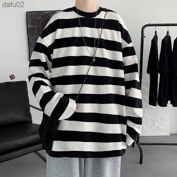 

men's t-shirts privathinker harajuku striped t shirts for men oversized tees 2023 man casual long sleeve tshirt woman loose pullovers, White;black