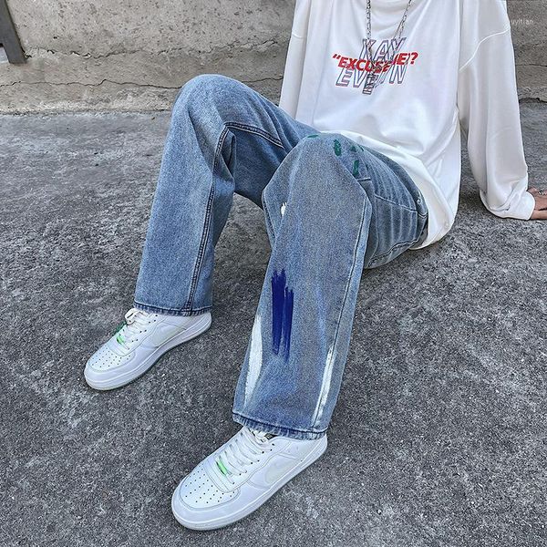 

men's jeans mens classic fashion streetwear wide leg male cowboy cyber y2k man large casual trousers denim harem pants vintage clothes, Blue