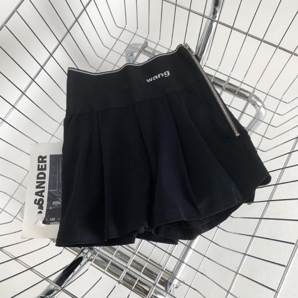 

women's shorts women's little black elastic belt slim letter high waist casual loose a-line wide leg pants skirt, White;black