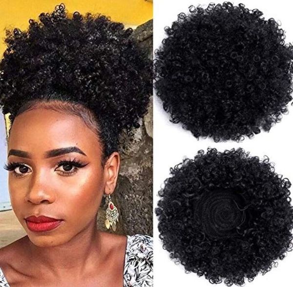 

2pcs short afro hair bun puff synthetic kinky curly chignon hairpiece for women drawstring ponytail updo hair extensions4259642, Black;brown