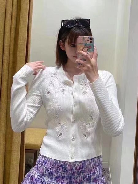 

women's knits & tees -aje hollowed out knit blouse fit round neck long sleeve for women, White