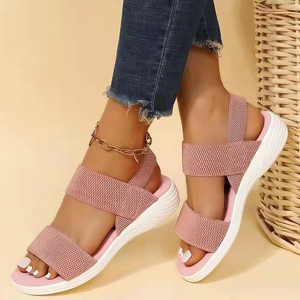 

sandals wanita pantai sol lembut slip on ringan kasual platform musim panas ukuran besar wedge jala merah muda 230517, Black