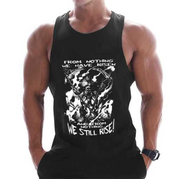 

men bodybuilding sleeveless shirt cotton gym fitness workout clothes stringer singlet male summer vestq32q, White;black
