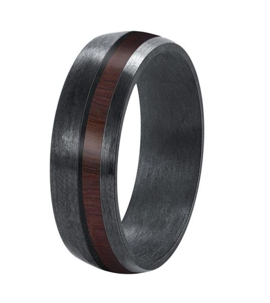 

2021 8mm width black color carbon fiber for man matte finishing inlay natural wood men039s finger rings comfort fit8118812, Silver