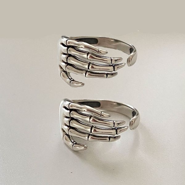 

with side stones 2 buah cincin perak sterling 925 tahan benturan jari uniseks punk c berbentuk pegangan tangan skeleton hadiah lingkaran per, Silver