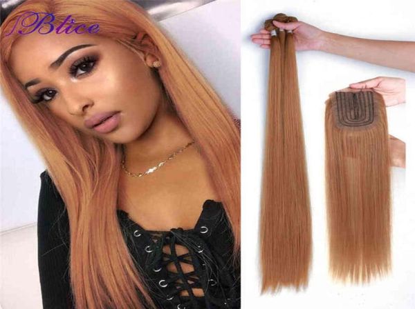 

blice synthetic hair bundles with closure natural hair extensions 3 bundles silk straight weaving with closures for women h2204294955482, Black