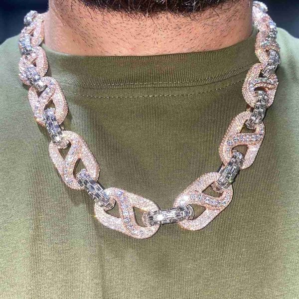 

crazy bussdown 20mm vvs baguette moissanite custom cuban link chain hip hop, Silver