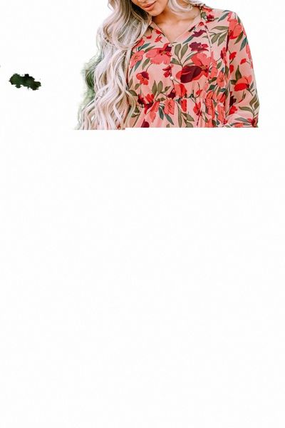 

red frilled collar long sleeve tiered maxi floral dress i3h4#, Black;pink