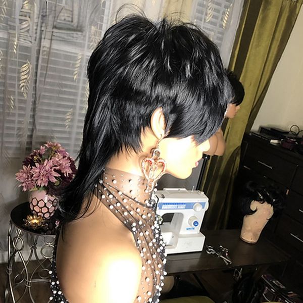 

Pelucas 100% Brazilian Human Hair Pixie Short Cut Bob Wig with Bangs Wave Wavy Human Hair Wig None Full Lace Glueless Wig for Africa Women, Customize