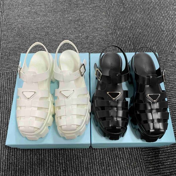 

platform sandals classic ladies luxury summer ladies slippers famous designer vintage rubber roman shoes beach fashion triangle round toe mu, Black