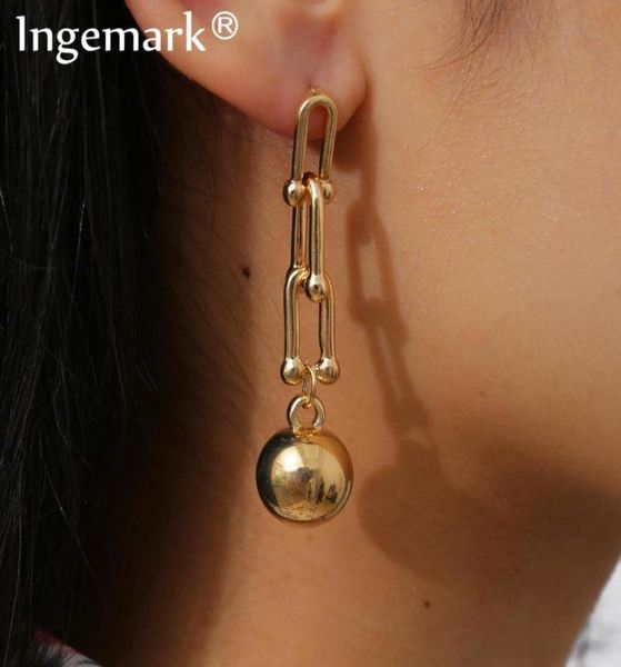 

punk chunky thick link geometric drop earrings statement big beaded long chain dangle earring women fashion ear jewelry7087764, Silver