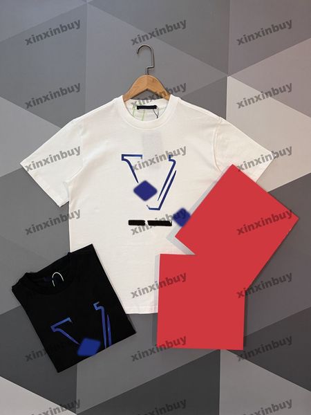 

xinxinbuy men designer tee t shirt 23ss handdrawn graffiti letter printing short sleeve cotton women black white blue xs-l, Black;brown