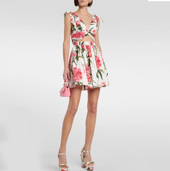 

womens dress sleeveless carnation floral printed mini dress, White;black