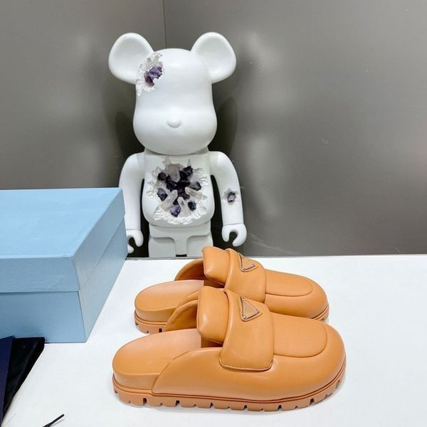 

casual shoes women designer sandals foam rubber sandal fashion platform slides triangle metal slippers retro beach loafers round toe 06, Black