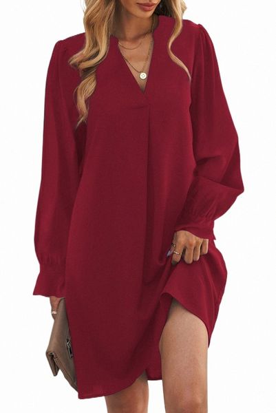 

split v neck ruffled sleeves shirt dress 2023 new p1fw#, Black;pink
