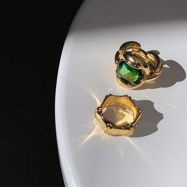 

with side stones kuningan dengan 18 k emas retro geo gelombang cincin batu hijau perhiasan wanita punk t show desainer klub pesta koktail je, Silver