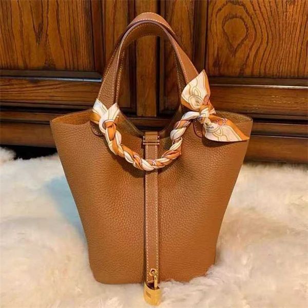 

authentic handbag desinger totes picotin bags 2023 new h family's first-floor kraft vegetable basket carrying bucket bag with silk towe