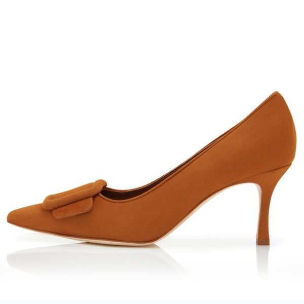 

fashion women sandals pumps maysalepump 70 mm brown black suede buckle detail pump italy popular pointed toe designer evening dress sandal h