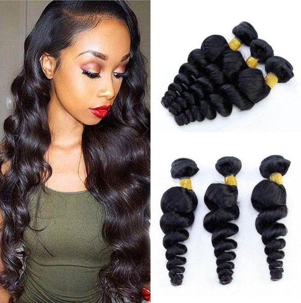 

virgin malaysian loose wave 3 bundles 8a grade malaysian human hair weave 3pcslot and 100gpcs natural color daily deals hair wef9882076, Black