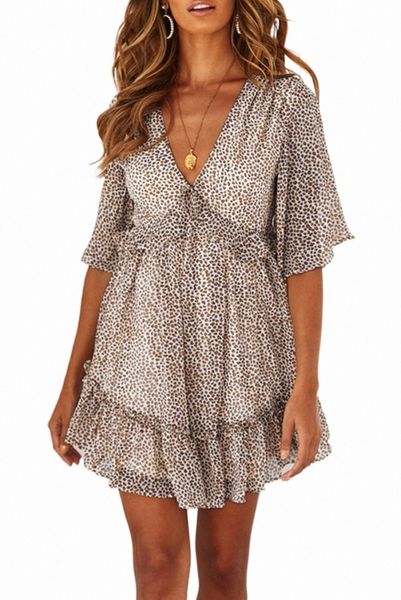 

black leopard print ruffles half sleeve dress a6dw#, Black;pink
