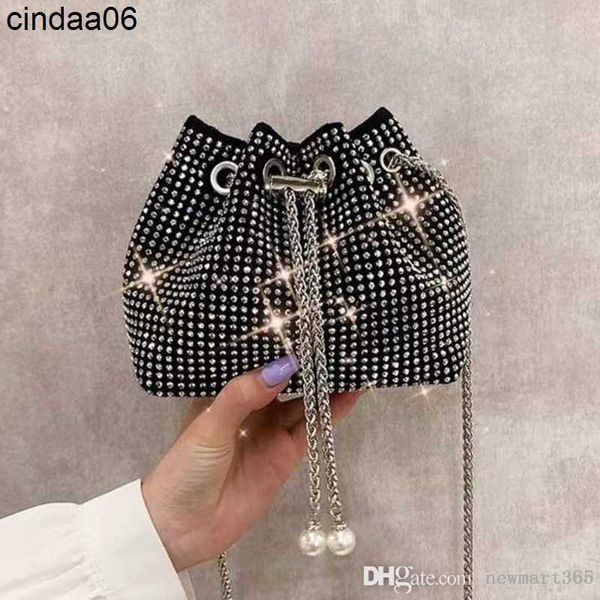 

summer bucket bag womens 2023 new diamond chain drawstring shoulder bag small fashion trend crossbody bags, Red;black