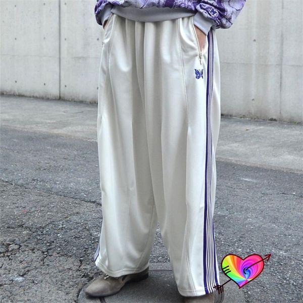 

oversized white needles wide leg pants 2023 men women track blue knit stripe butterfly sweatpants awge trousers 230517, Black