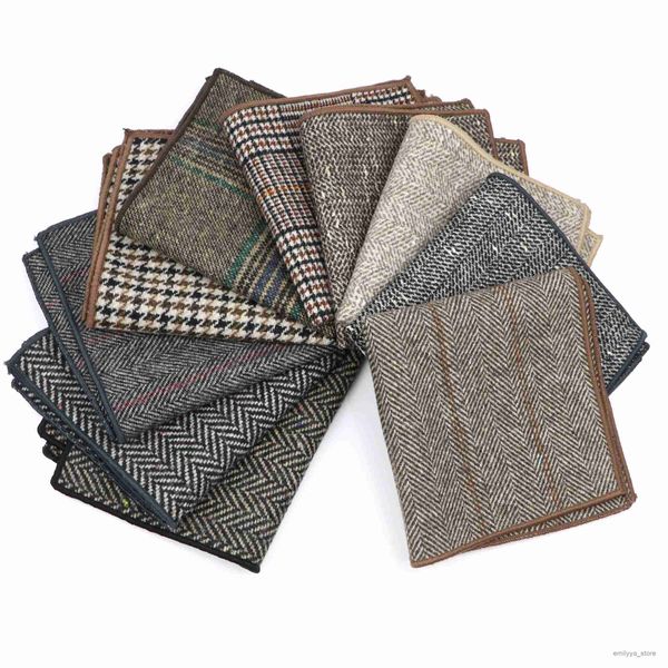 

2pcs handkerchiefs new fashion pocket square brown grey handkerchief wool plaid striped paisley hanky suit men's business wedding suit, Blue;white