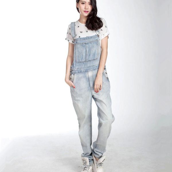 

jeans xs5xl long trousers for tall women denim bib pants loose plus size spaghetti strap hiphop light blue overalls
