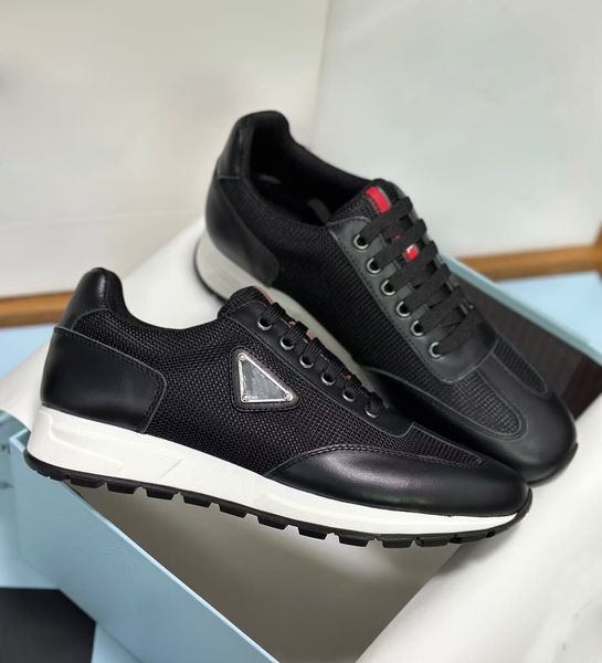 

fashion designer men prax 01 trainers shoes re-nylon brush leather low sneakers mesh breath comfort skateboard walking famous brand runner s, Black