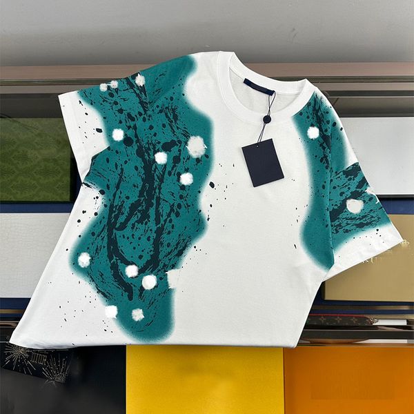 

designer men's t-shirt men's and women's luxury brand tees splashed ink pattern printing cotton t-shirt summer round neck sho, White;black