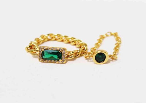 

european and american retro fashion vintage emerald gemstone zircon chain stacking joint ring fashion index finger ring 3805111248