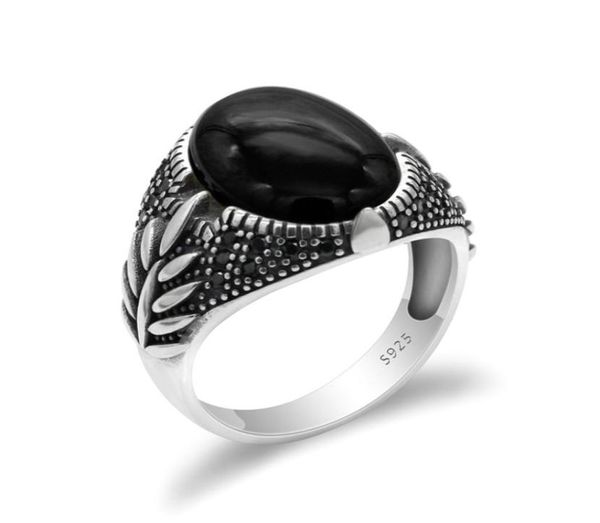 

turkish men ring 925 sterling silver oval red onyx stone black cz ring leaves designs for man women fine jewelry2101783, Golden;silver