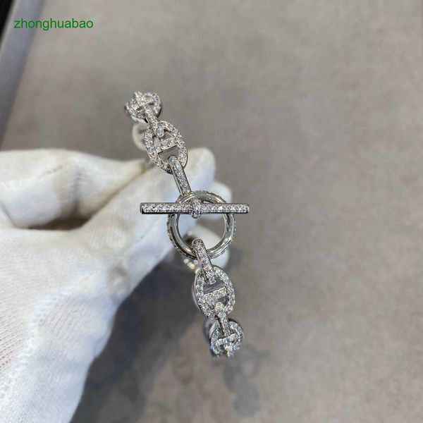 

hemres designer bracelet v pig nose 18k white gold h full diamond set with q buckle fashion bracelet, Black