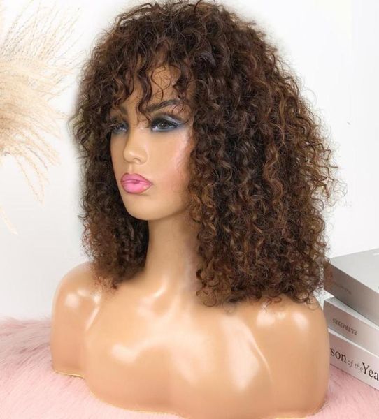 

hair bulks 250 density fringe human bouncy jerry curly bob with bangs full machine brown colored for women4926531, Black