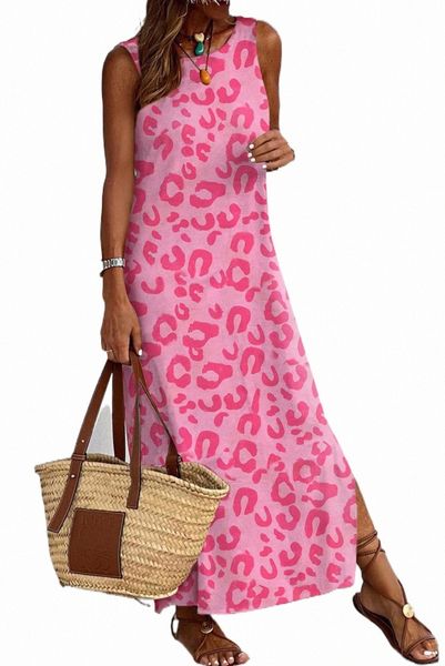 

leopard print sleeveless maxi dress 2023 new y8ob#, Black;pink