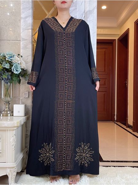 

ethnic clothing african dresses for women autumn long sleeve black v-neck long abaya african robes ramadan prayer diamonds islamic clothes 2, Red