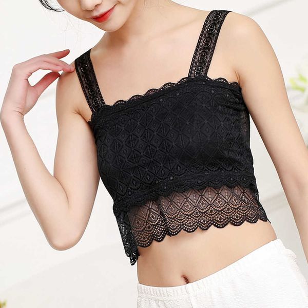 

summer new korean edition women's suspender with lace hollow inner layer small wrap chest tank for anti glare and super beautiful, White