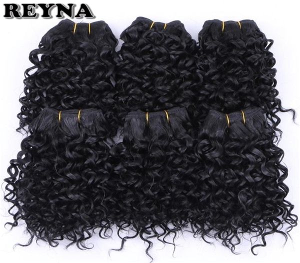 

reyna kinky curly synthetic hair extension for women high temperature fiber weave hair bundles 6 pieces 210 gram hair 2206157907327, Black;brown