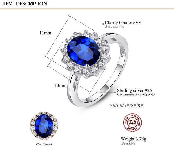 

band rings princess diana william kate gemstone rings sapphire blue wedding engagement crystal finger ring for women j230517, Silver