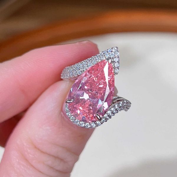 

band rings 2023 new delicate high carbon diamond rings water drop zircon ladies temperament elegant finger rings 2023 korea fashion jewelry, Silver
