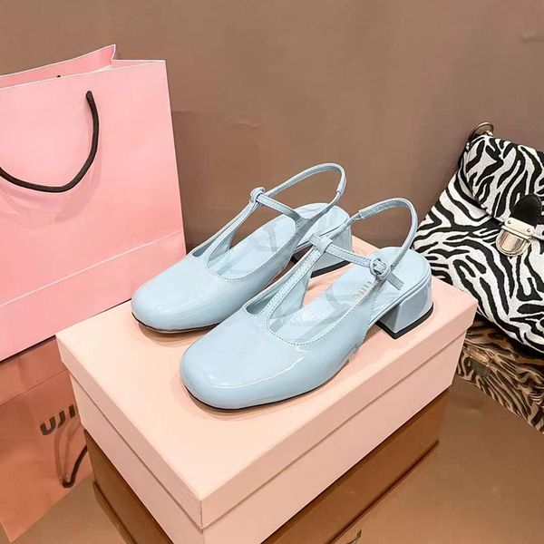 

fashion women sandals pumps clare sling 45 mm coarse heel italy trendy slingback patent leather round head designer summer evening dress hig, Black