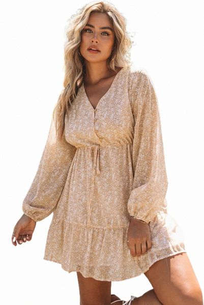 

brown buttons front bubble sleeve shirt floral dress 11ej#, Black;pink