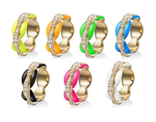 

colorful neon enamel bands gold color clear cz coffee beaded engagement eternity band stack women finger ring2925546, Silver