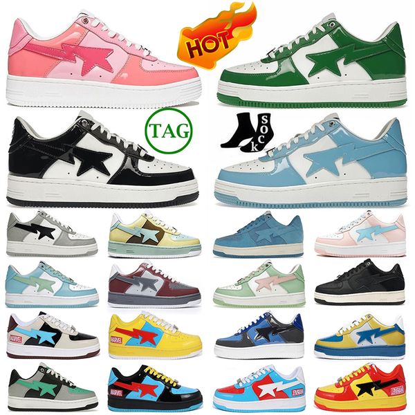 

luxury bapesta casual shoes woman men bapestas fashion patent leather sneaker tripe black white message outdoor trainers plate-forme designe