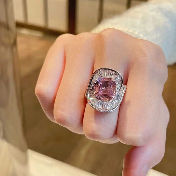 

band rings charms pink quartz wedding flower rings women's sterling silver jewelry ring romantic gemstone engagement anniversary party