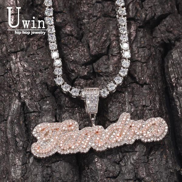 

strands strings uwin kalung nama kustom kecil huruf kursif dengan rantai tenis kubus zirkonia mode perhiasan hiphop 230517, Black