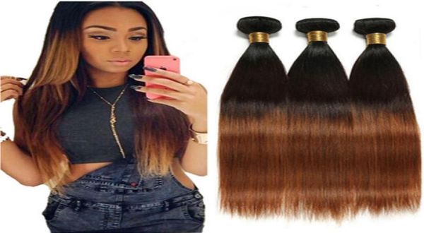 

1b430 black brown and medium auburn ombre virgin peruvian human hair bundles straight 3tone ombre human hair weaves extensions 2291062