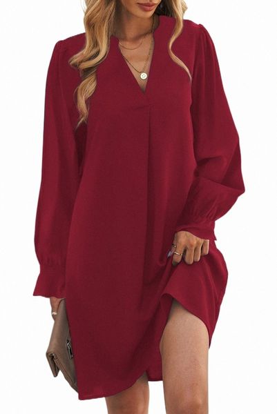 

split v neck ruffled sleeves shirt dress 2023 new a19c#, Black;pink
