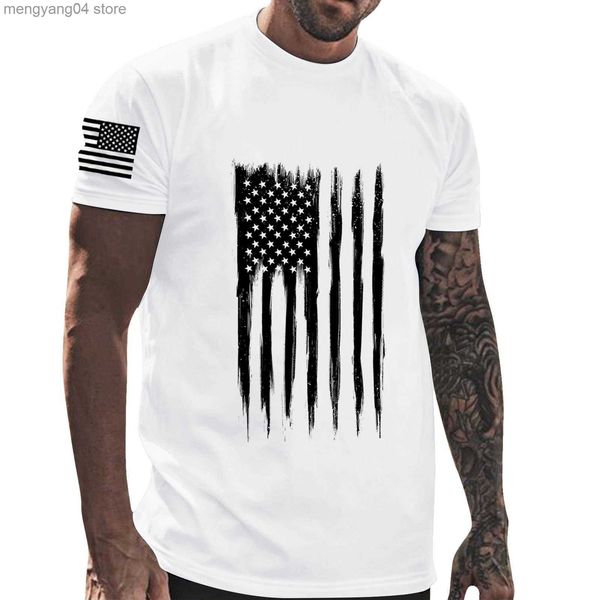 

t-shirts summer independence day round neck sleeve us stars and stripes 3d printed minimalist street t-shirt t230517, White;black