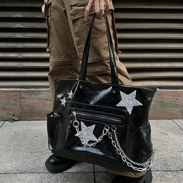 

evening bags xiuya tas tote gothic tangan rantai harajuku trendi untuk wanita kulit pu hitam kasual anak perempuan high street punk musim se